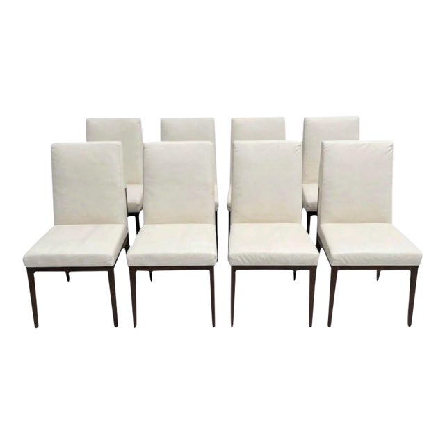 Mid Century Modern Dining Chairs Upholstered in White Leather, Set of 8 For Sale
