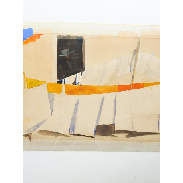 Mid 20th century watercolor and qouache on paper painting of hanging laundary ina village. Signed Coolidge lower right...