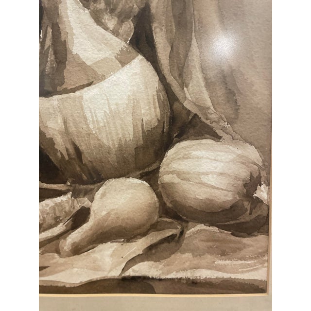 Drawing/Sketching Materials Neutral Stilllife Painting Unsigned - Creams and Browns, Bottle and Veggies For Sale - Image 7 of 8