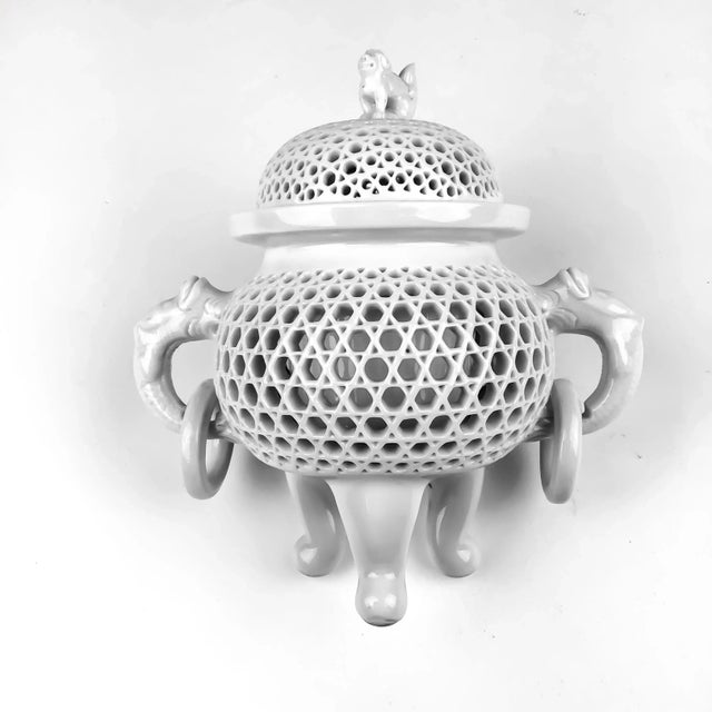 1990s Chinese Covered Incense Burner Dragon Handles For Sale - Image 5 of 12