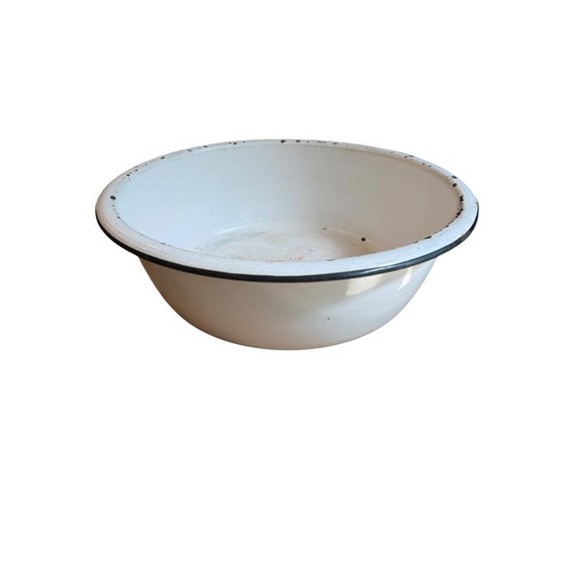 Paint 19th-Century Large Scale 17” White Enamelware Basin Bowl For Sale - Image 7 of 8