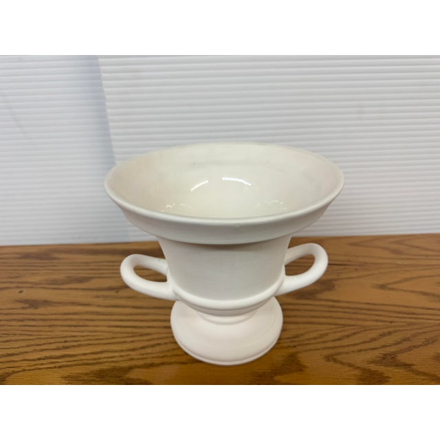 Double Handle Trophy Urn/Pedestal Vase, White For Sale - Image 10 of 12
