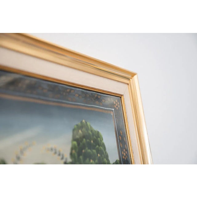 Blue Indian Artist, Figurative Scene, 1970s, Canvas Painting, Framed For Sale - Image 8 of 12