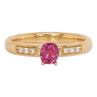 Madagascar Pink Spinel Ring With Natural Diamond Accents in 14k Solid Gold, Size 6.75 For Sale