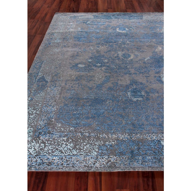 Jordan Gray/Blue Hand knotted Wool/Viscose/Cotton Area Rug - 9'x12' For Sale - Image 4 of 8