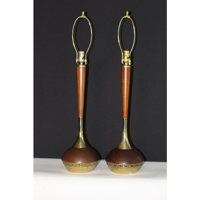 Pair of Mid 20th Century Laurel Walnut and Embossed Brass. For Sale - Image 10 of 12