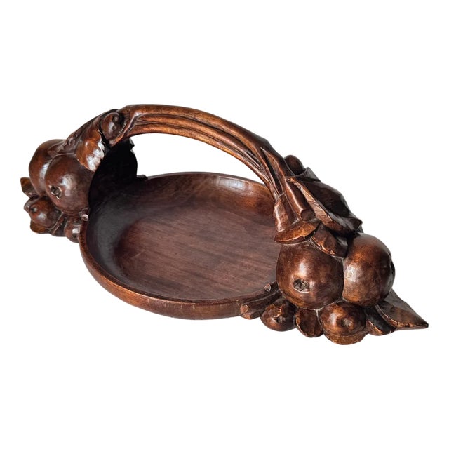 Art Deco Hand-Carved Wooden Fruit Basket, France, 1930s For Sale