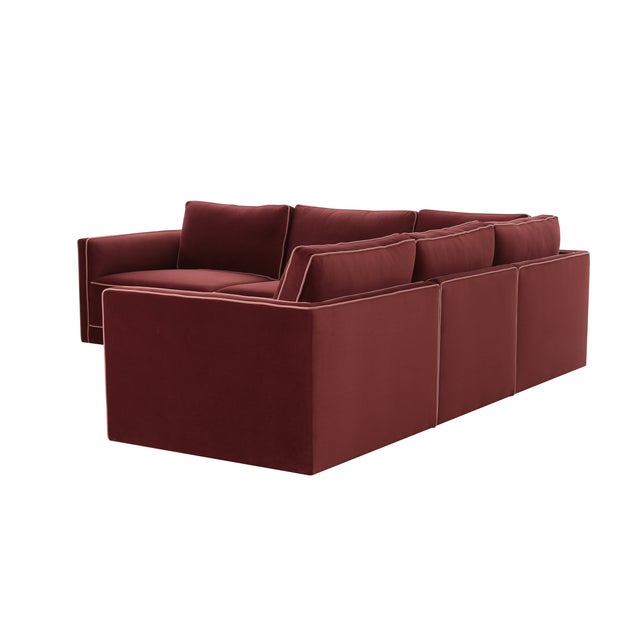 Boho Chic Willow Berry Red with Mauve Piping Modular 5-Piece Performance Velvet L Sectional For Sale - Image 3 of 5