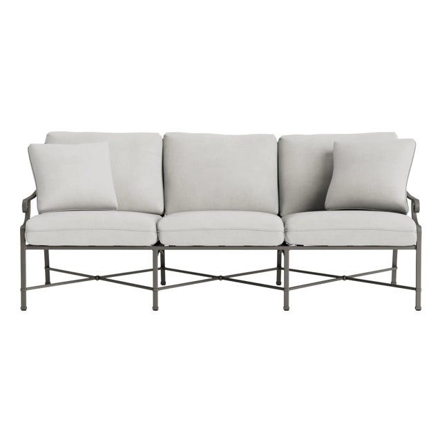 Brown Jordan Venetian Sofa, Mica frame with Fusion Dove fabric For Sale