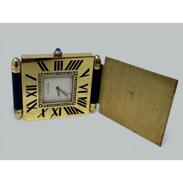 French Mid Century Vintage Cartier Paris French Quartz Quadrant Traveling Alarm Clock For Sale - Image 3 of 6