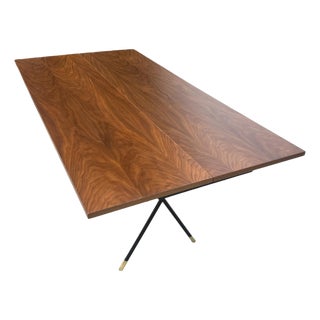 Vintage Rare Mid Century Modern X-Base Wrought Iron Walnut Flip Top Walnut Dining Table / Console / Desk Restored Brass For Sale