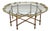 Vintage Hollywood Regency Faux Bamboo & Brass Scalloped Glass Tray Coffee Table, 42” Round For Sale