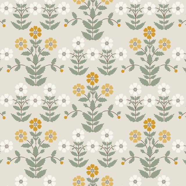 SAMPLE - Boråstapeter Sippor Wallpaper In Ochre And Stone For Sale
