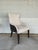 Mid-Century Modern Klismos Highback Chairs / Pair. Upholstered with a sculptural curved silhouette, neutral fabric....