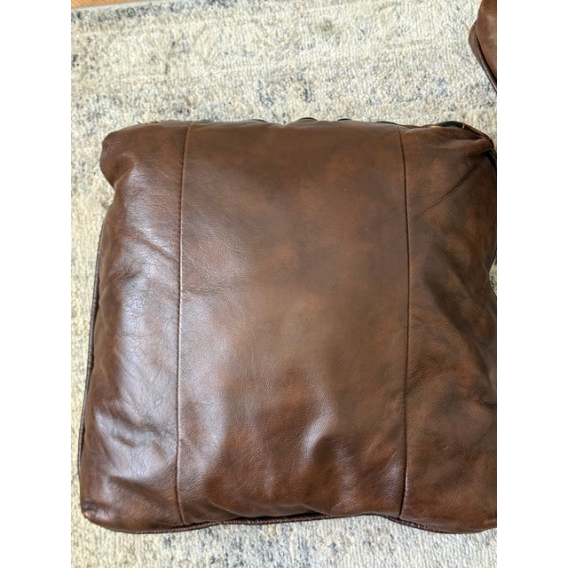 Brown Vintage Distressed Leather Square Accent Throw Pillow Covers (Set of 2) 20"x20" For Sale - Image 8 of 13
