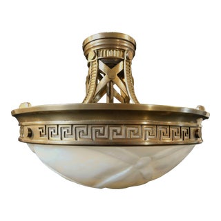Urban Archaeology Widner Greek Key Antique Brass Carved Alabaster Chandelier For Sale