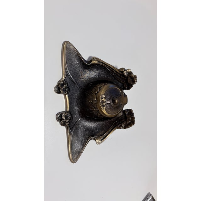Art Nouveau Inkwell With Green Glass Cup For Sale In Savannah - Image 6 of 7
