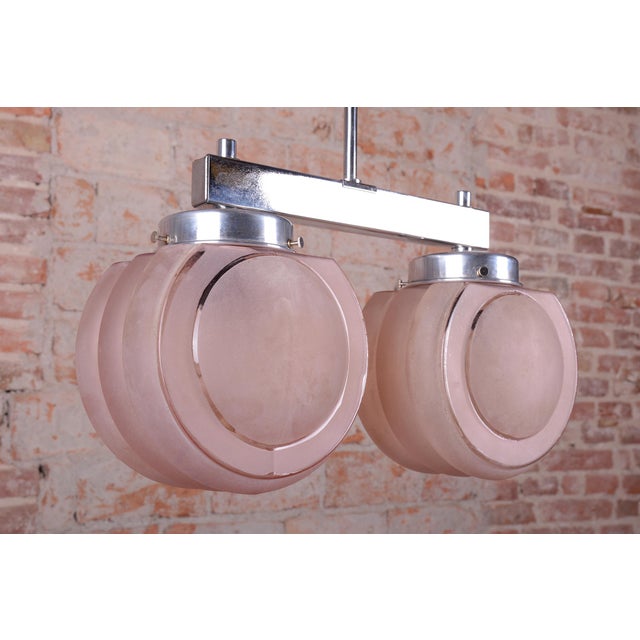 Art Deco Chandelier in Chrome-Plated Steel and Opaline Glass, Czech, 1930s For Sale - Image 3 of 10