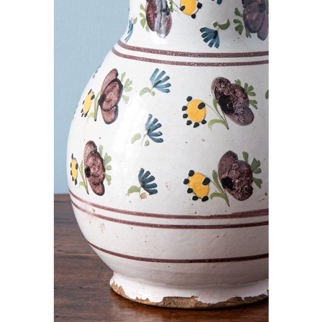 Pewter-Mounted Floral Jug from Brussels Faience, Late 18th Century For Sale - Image 8 of 11