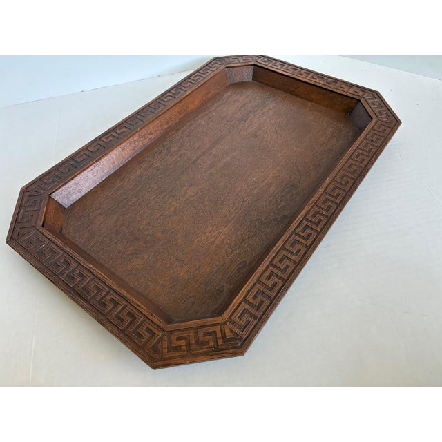 Mid-Century Modern Vintage Mid Century Modern Faux Bois Greek Key Serving Tray For Sale - Image 3 of 11