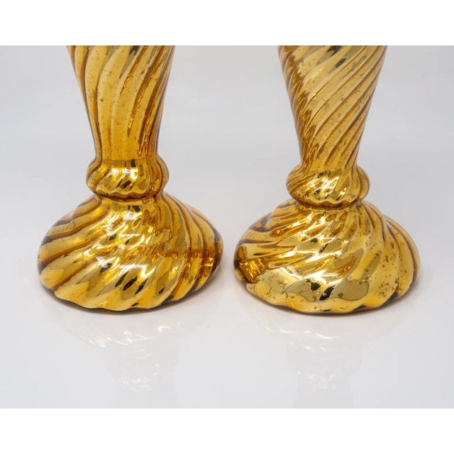 19th Century Gold Fluted Mercury Glass Candlesticks - Pair For Sale In Detroit - Image 6 of 9