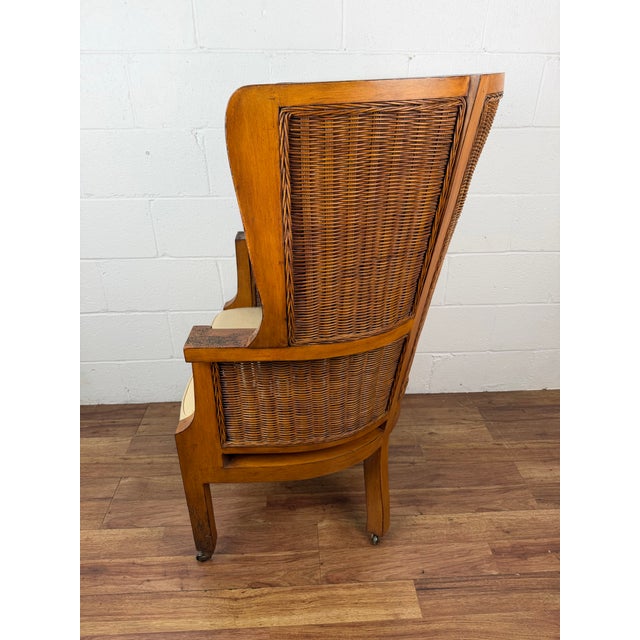 Coastal Ralph Lauren for Henredon Wicker Wingback Barrel Chair For Sale - Image 3 of 11