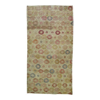 1960s Worn Turkish Deco Rug - 3'6" x 6'1" For Sale