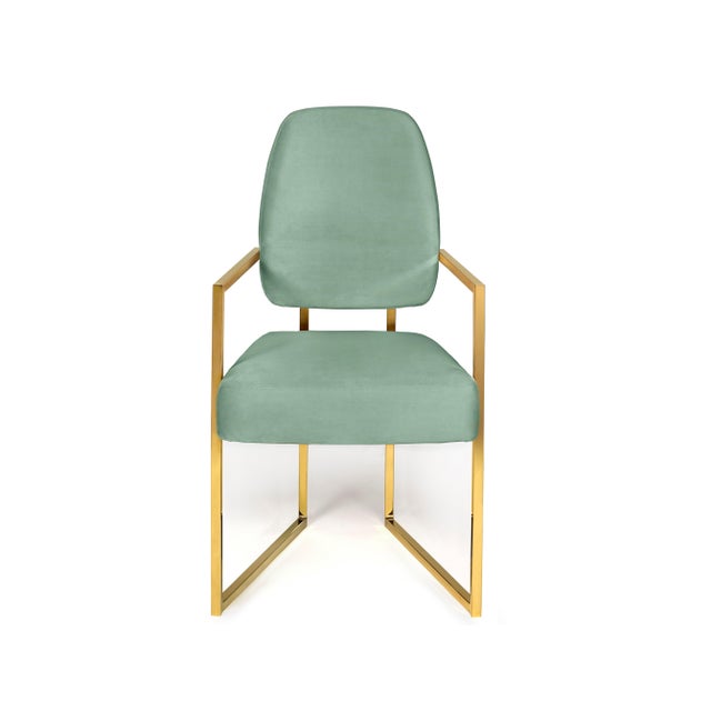 Perspective Dining Chair in Golden Bath and Green Velvet from Insidherland, in New conditions. Designed from 2000 Labeled...