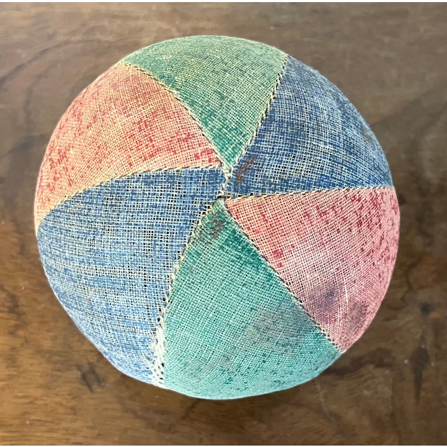 Antique 19th Century American Folk Art Victorian Child's Toy Oil Cloth Harlequin Ball For Sale - Image 9 of 15