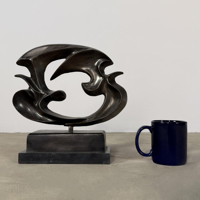Abstract Bronze Sculpture, Biomorphic Modern Style Bird Form on Marble, 12” H For Sale - Image 4 of 4
