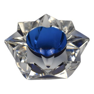 Faceted Crystal Ashtray with Blue Center from Saint Louis, France, 1970s For Sale