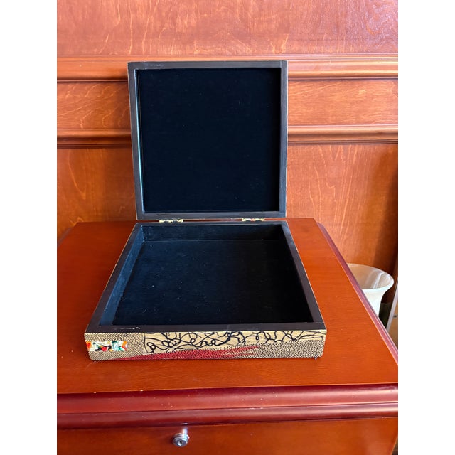 Late 20th Century Late 20th Century Hand-Decorated Abstract Collage Jewelry Box, Signed, 10” Square For Sale - Image 5 of 5