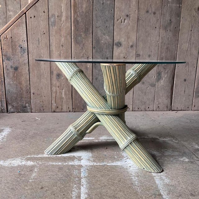 Vintage Side Table in Faux Bamboo with Glass Top, 1980s For Sale - Image 3 of 13