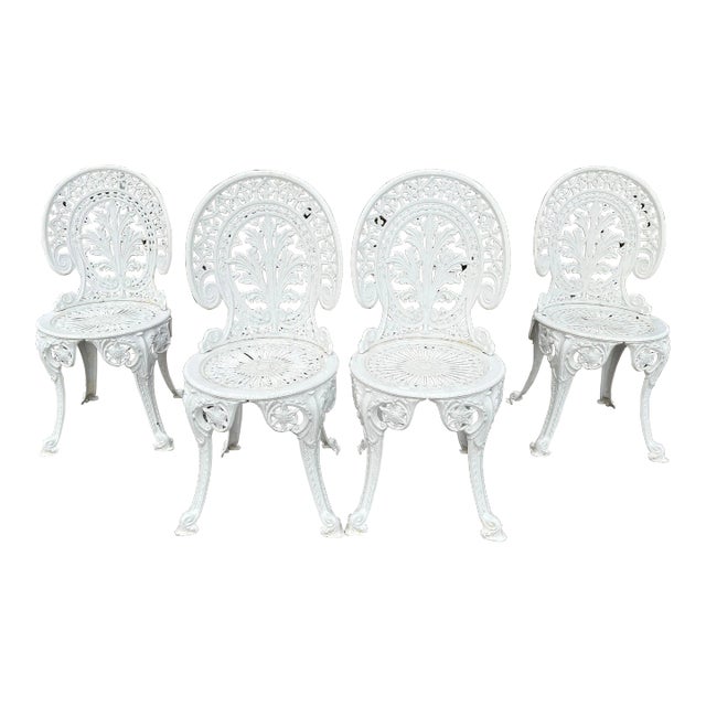 Vintage Victorian Cast Aluminum Garden Chairs - Set of 4 For Sale