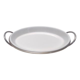 Postmodern Silver-Plated and Ceramic Serving Plate by Lino Sabattini, Italy, 1970s For Sale