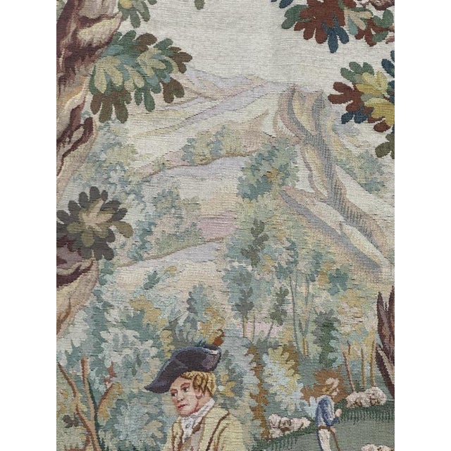 Mid-Century French Tapestry with Sleeping Hunter Motif from Aubusson, 1940s For Sale - Image 9 of 18