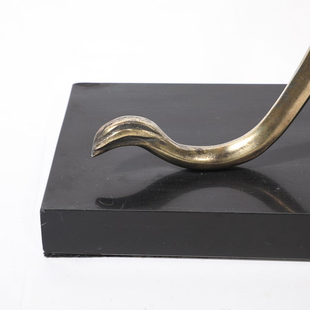 Art Deco Silvered Bronze Lion Sculpture on Black Marble Base For Sale - Image 14 of 17