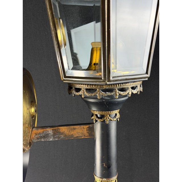 Traditional Antique French Empire Revival Wall Lantern with Original Beveled Glass Panels, 1890s For Sale - Image 3 of 11