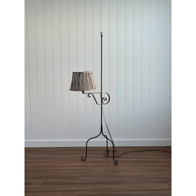 1940s Wrought Iron Swing Arm Floor Lamp With Scroll Detailing For Sale In Greensboro - Image 6 of 16