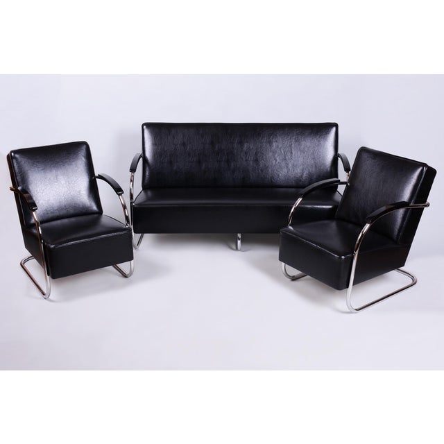Bauhaus Seating Set in Chrome and Leather from Mücke Melder, Czech, 1930s, Set of 3 For Sale - Image 18 of 18