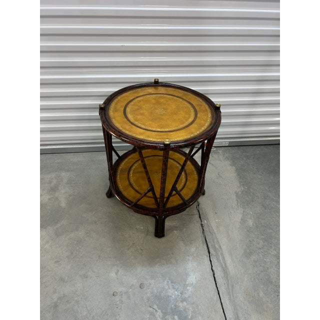 Maitland-Smith Round Two-Tier Faux Tortoiseshell & Leather Side Table For Sale - Image 10 of 12