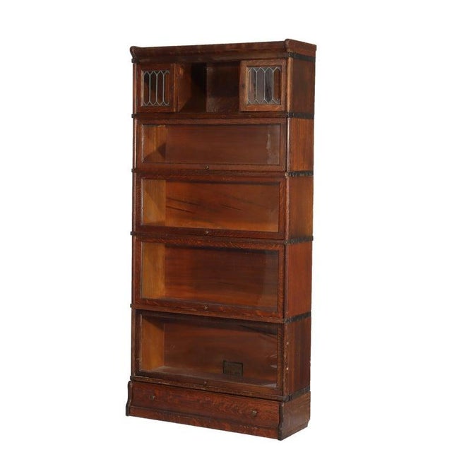 Arts & Crafts Antique Globe Wernicke Arts & Crafts Oak Five Stack Barrister Bookcase C1920 For Sale - Image 3 of 13
