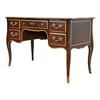 Kindel Furniture French Louis XV Mahogany and Gold Gilt Bureau Plat Desk For Sale