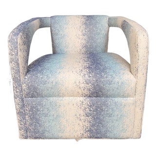 Jessica Charles Blue and White Swivel Lounge Chair For Sale