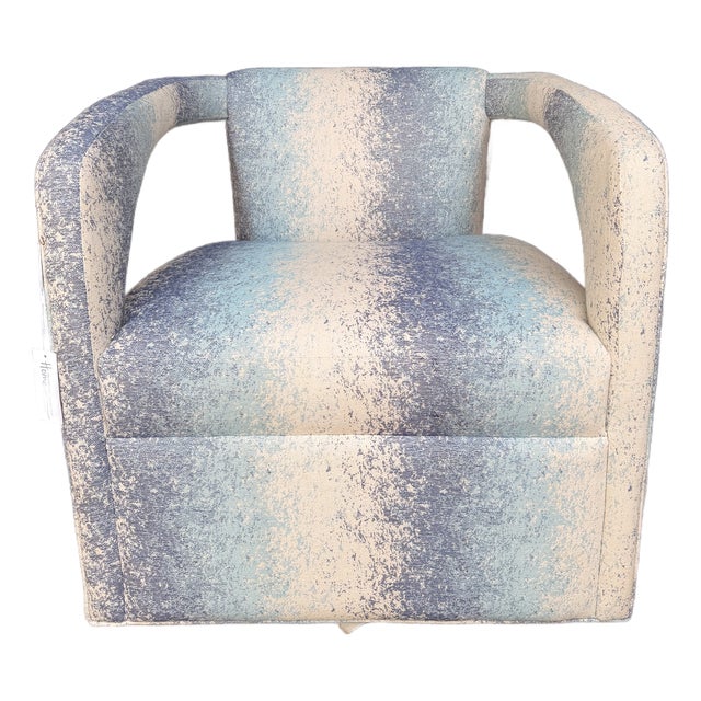 Jessica Charles Blue and White Swivel Lounge Chair For Sale