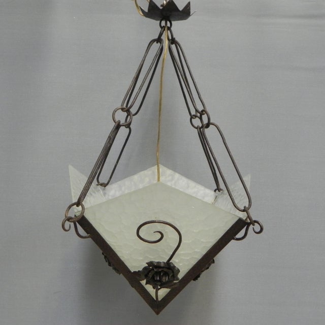 Vintage Art Deco Ceiling Lamp with Three Cloudy Glass Plates, 1930s For Sale - Image 9 of 15