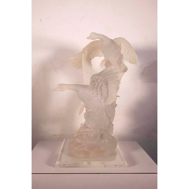 Plastic Modern Contemporary Carved Acrylic Geese in Flight Table Sculpture on Base For Sale - Image 7 of 12