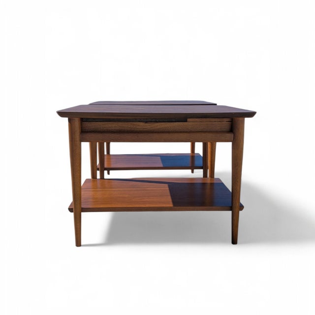 Lane Mid-Century Modern Walnut End Tables or Nightstands - A Pair, Oak For Sale - Image 14 of 17