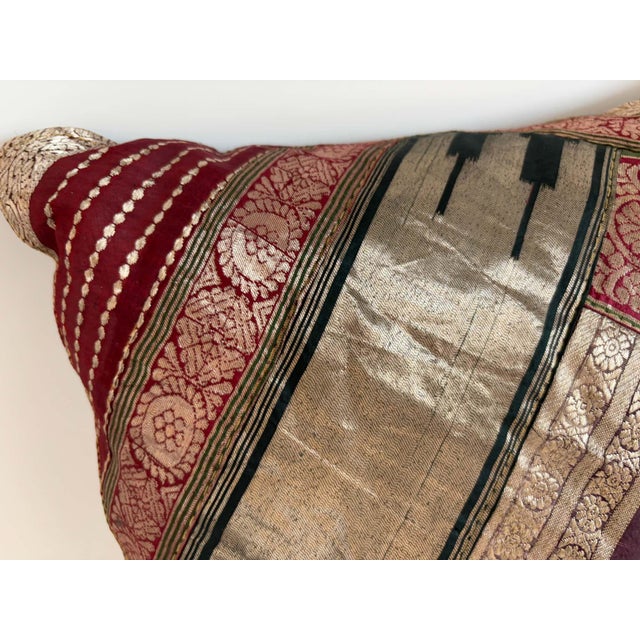 One-of-a-Kind Indian Silk Sari Pillow, Metallic Zari Embroidery, 1980 For Sale In Palm Springs - Image 6 of 10