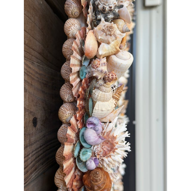 Shell Custom Coastal Seashell Wall Mirror With Coral & Mixed Shell Mosaic Frame For Sale - Image 7 of 12